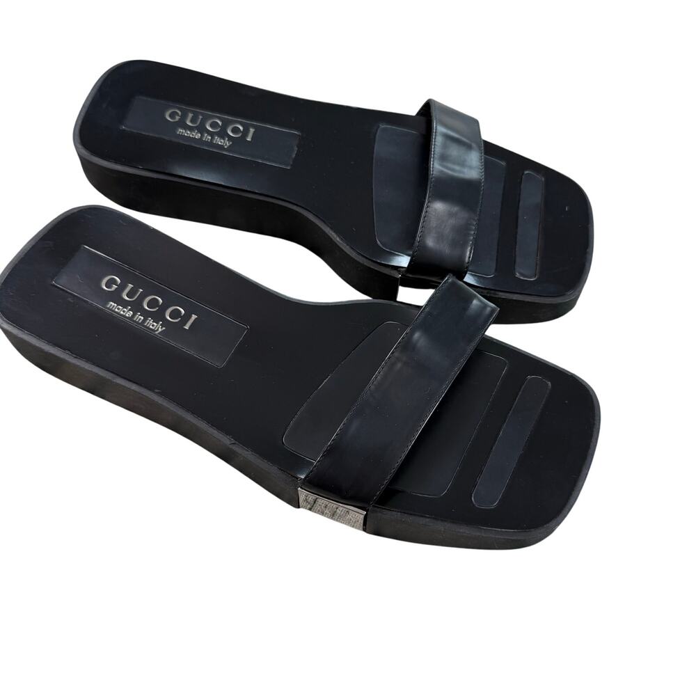 Gucci Platform Slide Sandals Black Leather Tom Ford Era Size 5